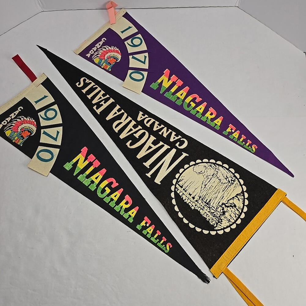 Lot of 3 Vintage 1970 Felt Travel Souvenir Pennant Niagara Falls Canada  23''